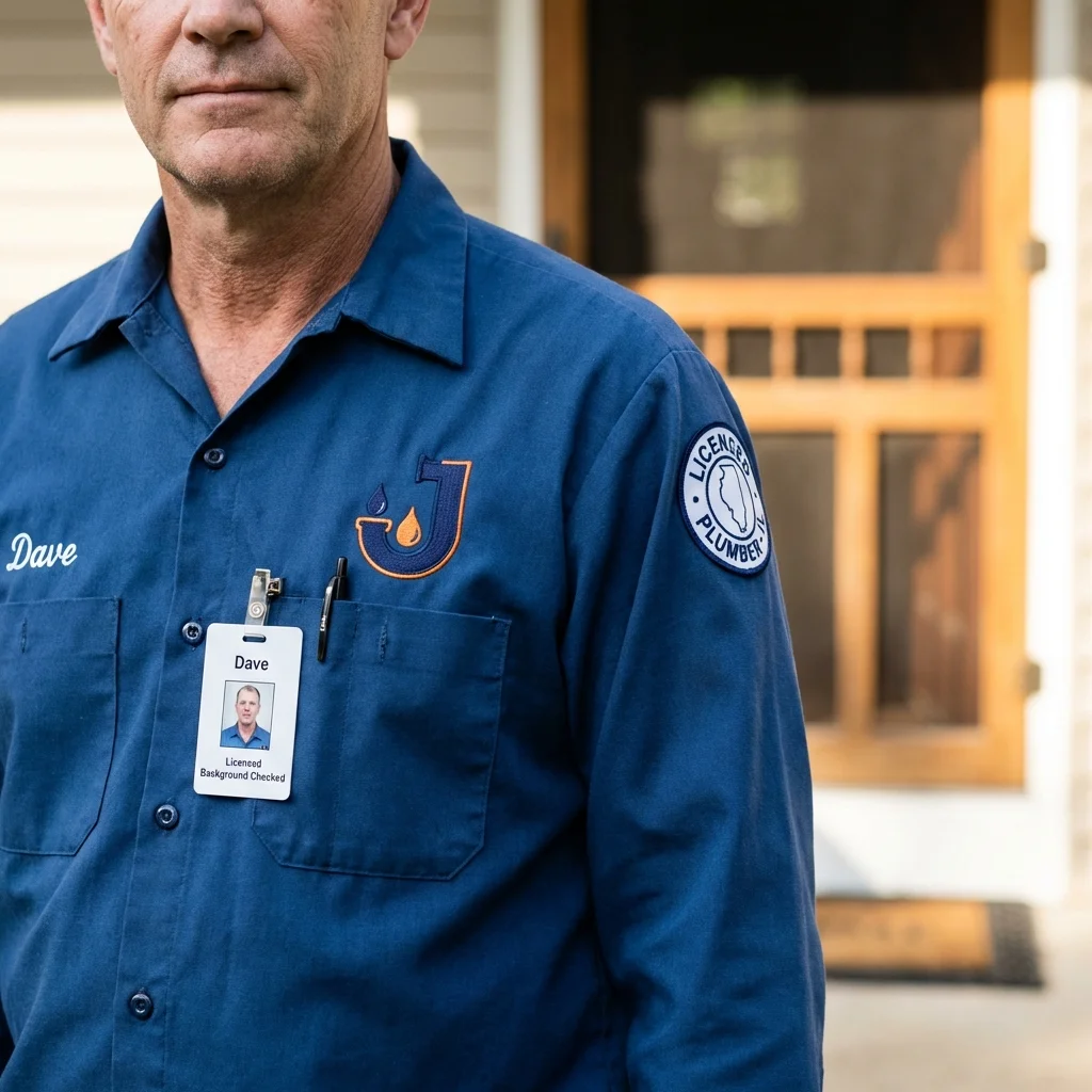 Licensed plumber showing ID badge in South Charleston, WV