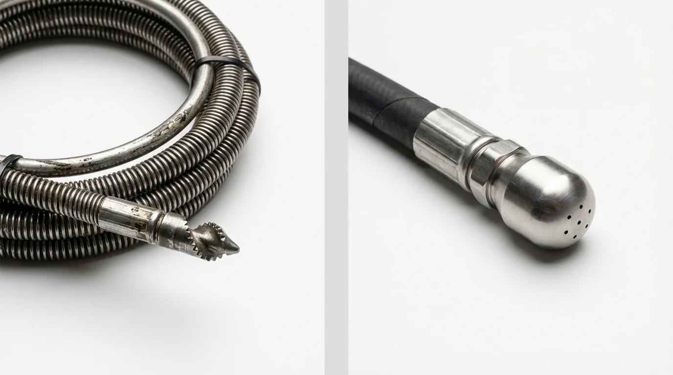 Drain snake cable and hydro jetting nozzle used for drain cleaning in South Charleston, WV