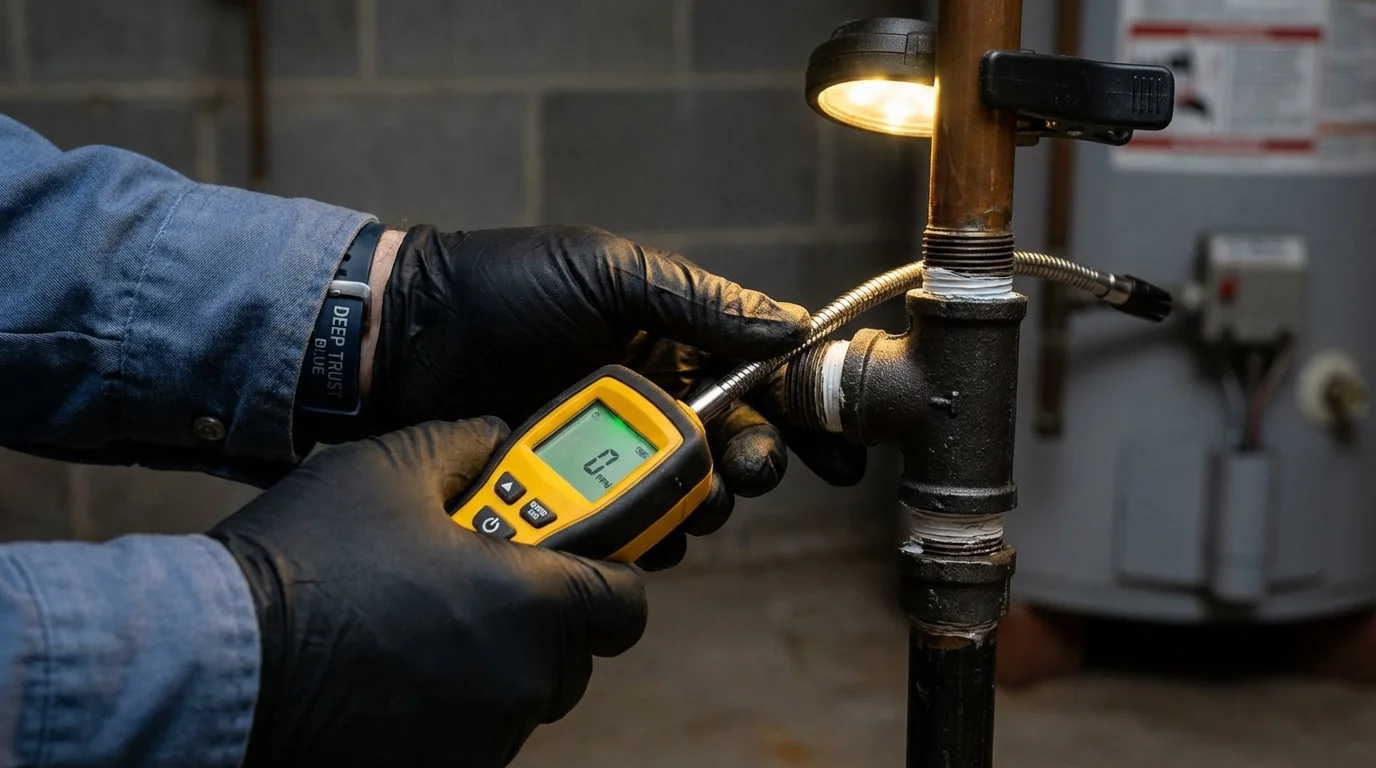 Gas leak detection with electronic sniffer by Johns Plumbing LLC in South Charleston