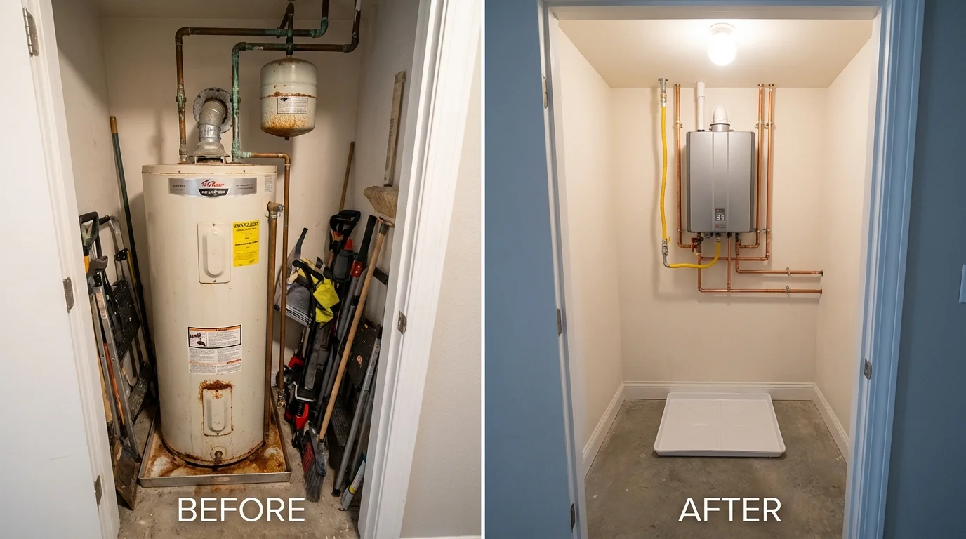 Tank water heater versus wall-mounted tankless unit comparison for South Charleston, WV homeowners