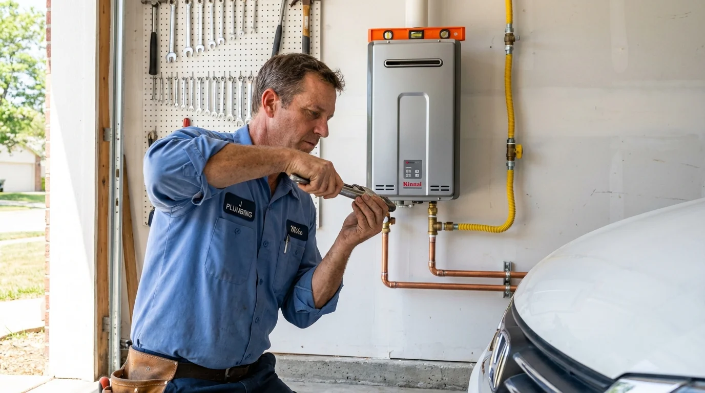 Tankless water heater installation by a Johns Plumbing LLC plumber in South Charleston