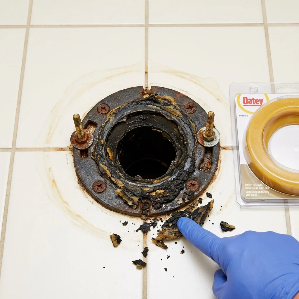 Failed wax ring showing water seepage at the base of a toilet in a South Charleston, WV home