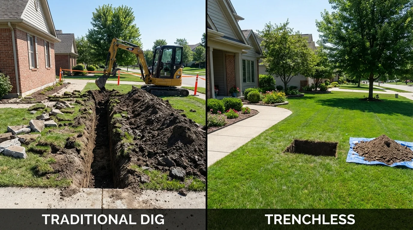 Trenchless sewer repair with minimal yard damage versus traditional excavation in South Charleston, WV